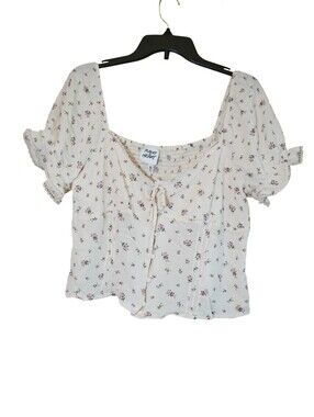 Planet Heart White Ditsy Floral Milkmaid Puff Sleeve Crop Top XL